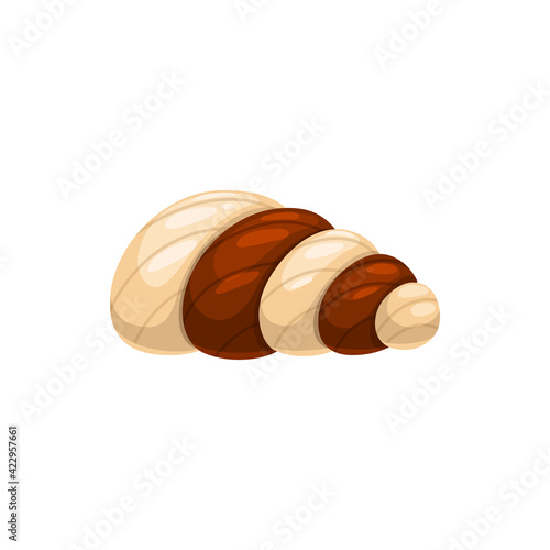 Chocolate candy sweet dessert truffle or praline, Belgian confection seashells vector icon. Chocolate candy of milk and dark chocolate in shell, confectionery dessert sweets