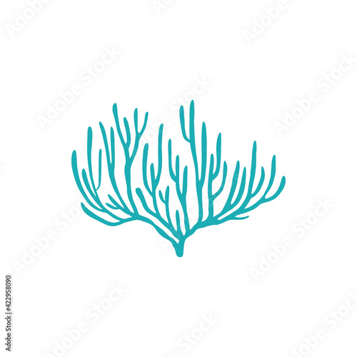 Tropical seabed plant isolated soft coral reefs marine life object. Vector soft-tip blue coral, underwater nautical flora and fauna symbol, aquariums and tanks decoration. Bushy sea bottom plant