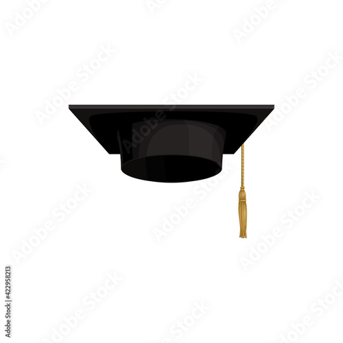 Cap icon, university hat of academic student college, vector isolated. School graduation and education diploma or academy master degree black square graduate cap or university hat