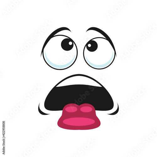 Tired emoticon shows tongue after workout isolated icon. Vector burnout emoticon, exhausted face expression. Indifferent emoji, fatigue comic smiley head. No energy avatar with tongue out of mouth