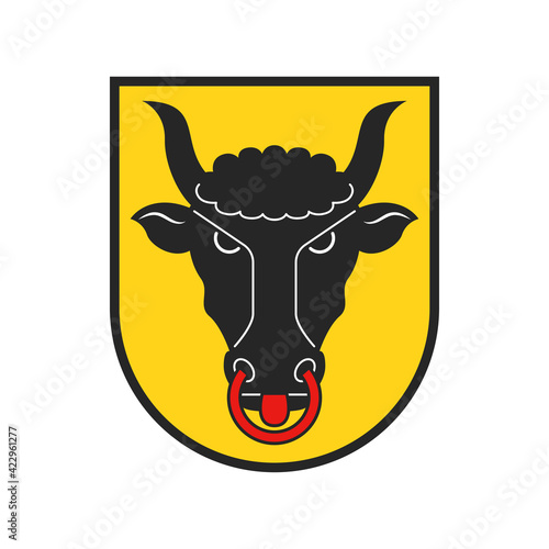 Canton of Switzerland, Swiss Uri arms emblem, vector icon. Switzerland national sign and coat of arms of Uri region, Swiss confederacy culture and history tradition symbol of bull on yellow shield photo