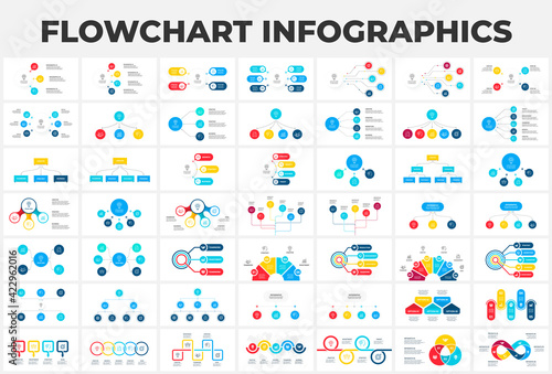Flowchart infographic set. Bundle templates for data visualization with 3, 4, 5 and 6 processes. Structure template