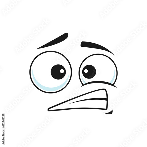 Cartoon face vector embarrassment or discomfiture emoji, funny facial expression, stress feelings. Comic oops emotion, clumsiness isolated on white background
