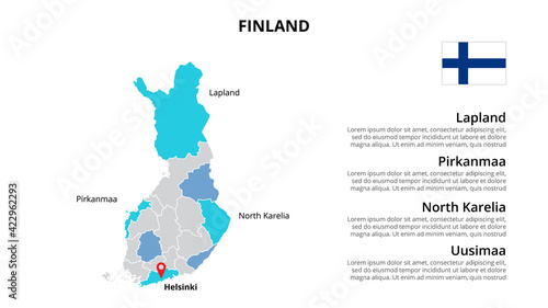 Finland vector map infographic template divided by countries. Slide presentation