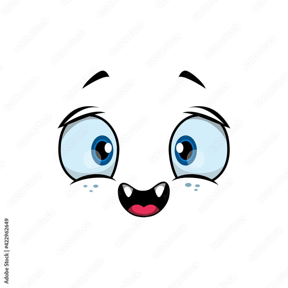 Monster face cartoon vector icon, funny Halloween emotion with surprised eyes and toothy mouth with red tongue. Ghost, alien or cute creature emoji isolated on white background Monster face cartoon vector icon, funny Halloween emotion with surprised eyes and toothy mouth with red tongue. Ghost, alien or cute creature emoji isolated on white background