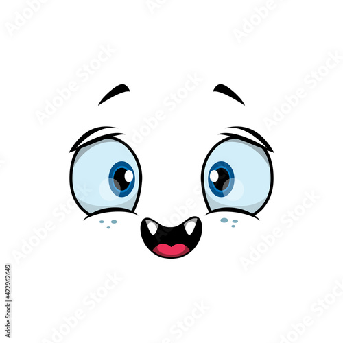 Monster face cartoon vector icon, funny Halloween emotion with surprised eyes and toothy mouth with red tongue. Ghost, alien or cute creature emoji isolated on white background