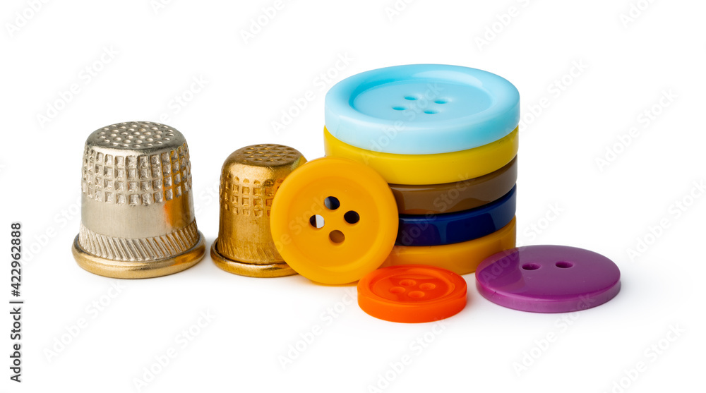 Composition with tailor threads isolated on white background