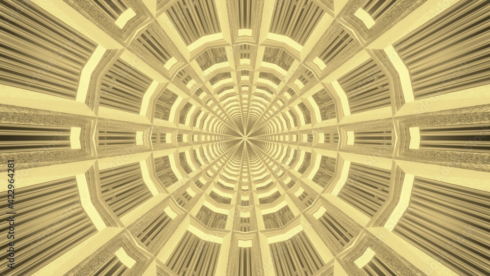 Round shaped tunnel in golden light 4K UHD 3d illustration