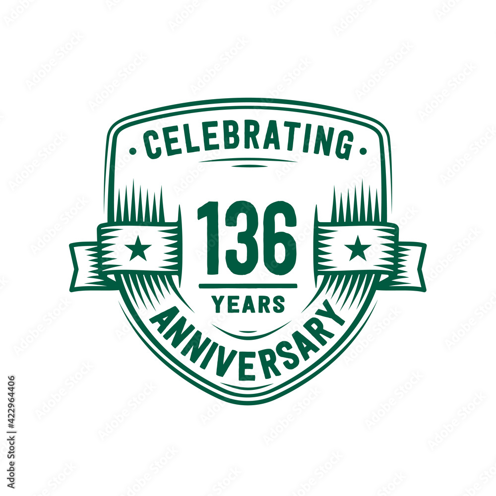 136 years anniversary celebration shield design template. 136th anniversary logo. Vector and illustration.
136 years anniversary celebration shield design template. 136th anniversary logo. Vector and illustration.