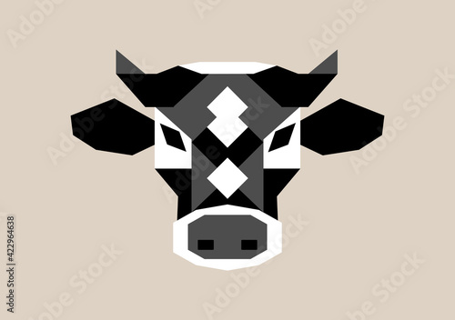 Geometric cow head, black and white bull. Vector stock illustration