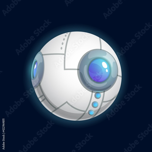 Mystic planet in shape of eyeball isolated cartoon futuristic globe. Vector exoplanet in shape of human eye, alien vision or look, mystic solar system galaxy object. Magic futuristic sphere planet