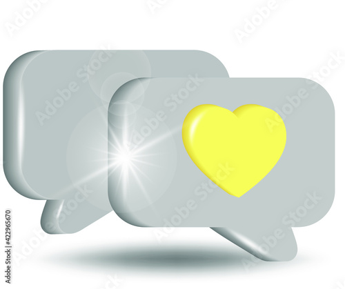 Heart icon, social media vector icon. 3d vector in yellow and gray colors isolated on white background.
