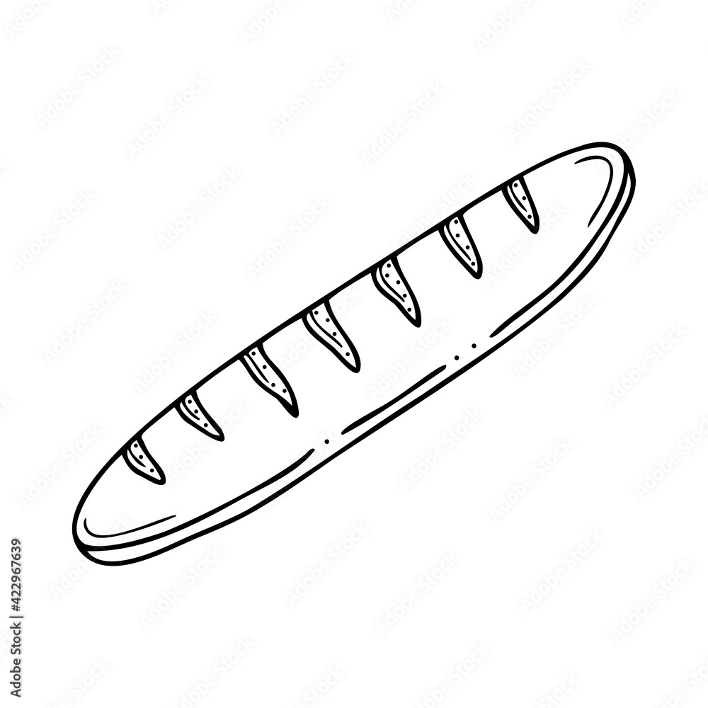 Hand drawn bread isolated on a white background. Doodle, simple outline illustration. It can be used for decoration of textile, paper. Hand drawn bread isolated on a white background. Doodle, simple outline illustration. It can be used for decoration of textile, paper.
