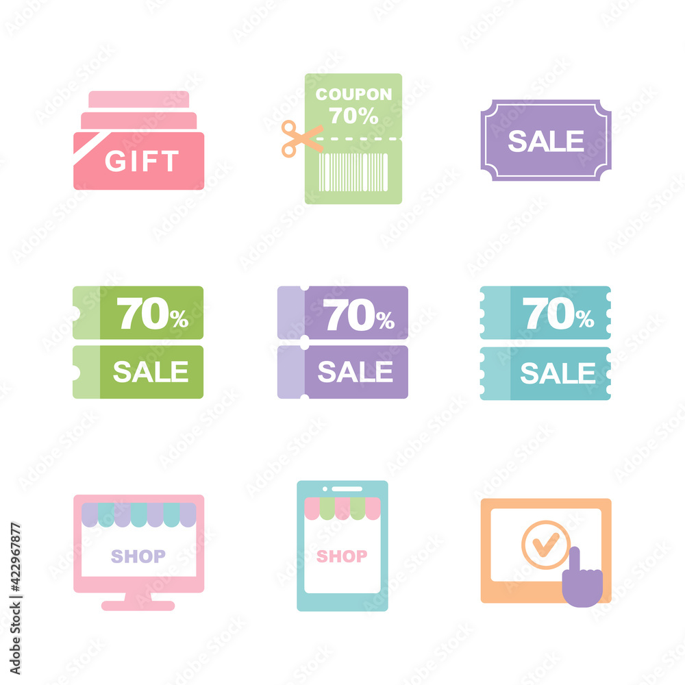 Online shopping and discount icons.
Online shopping and discount icons.