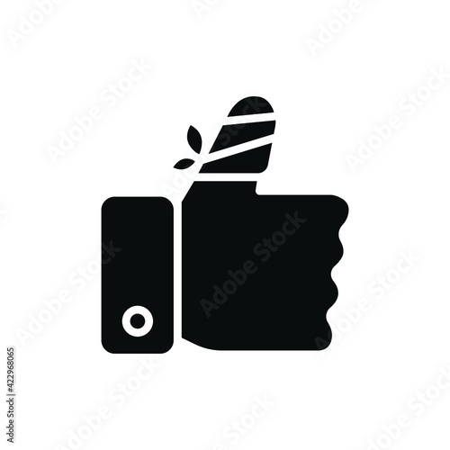 Hurt hand, bandage finger glyph icon. Simple solid style. Like, thumb up gesture, injured, unavailable concept. Vector illustration isolated on white background. EPS 10.