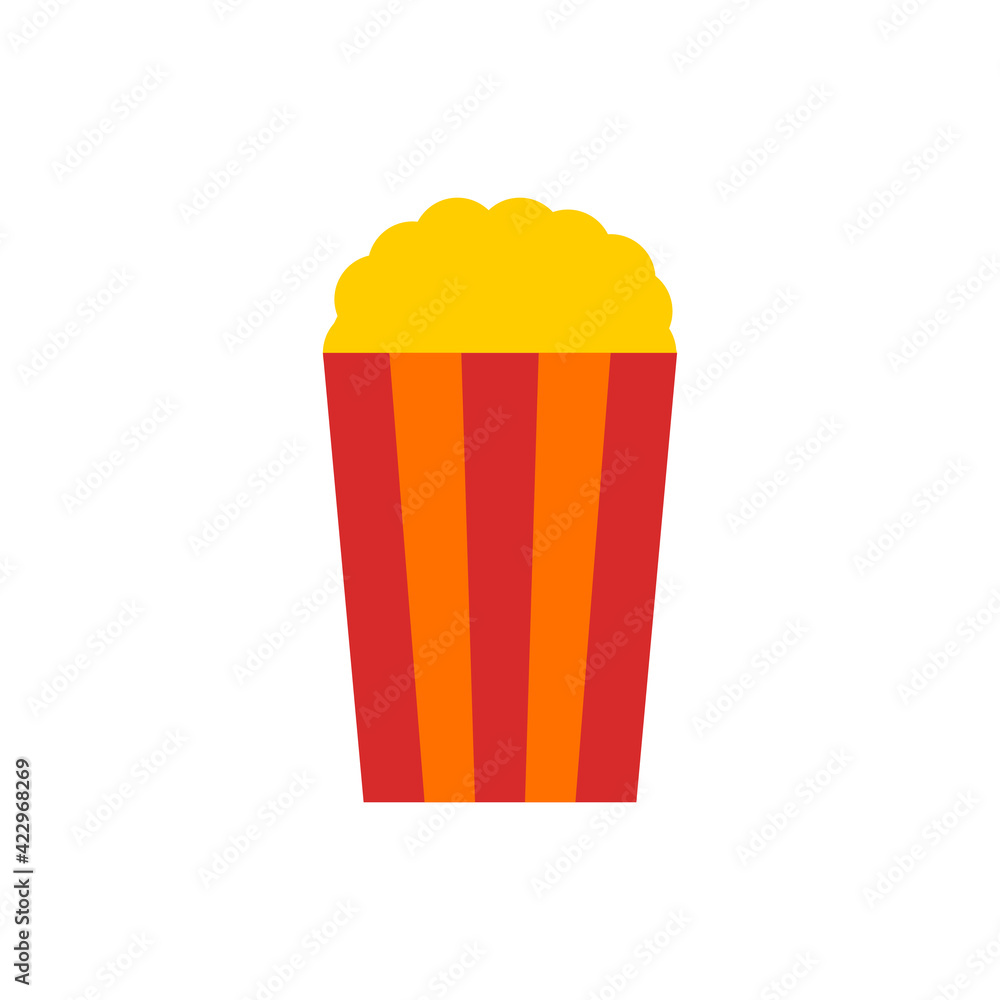 Popcorn box flat illustration. Cinema popcorn flat icon. Popcorn. Vintage red box of popcorn. Vector illustration Popcorn box flat illustration. Cinema popcorn flat icon. Popcorn. Vintage red box of popcorn. Vector illustration