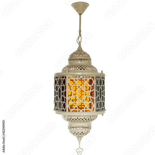 Moroccan Lamps Turkish Lights Brass Hanging Ceiling Chandelier Interior Architecture Isolated on White Background