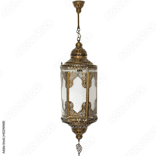 Moroccan Lamps Turkish Lights Brass Hanging Ceiling Chandelier Interior Architecture Isolated on White Background