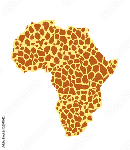 Giraffe skin pattern over map of Africa vector silhouette illustration isolated on white background.  Fashion animal print.