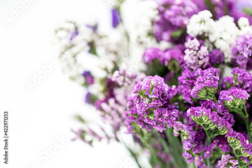 Statis dried flowers in the bouquet on basket