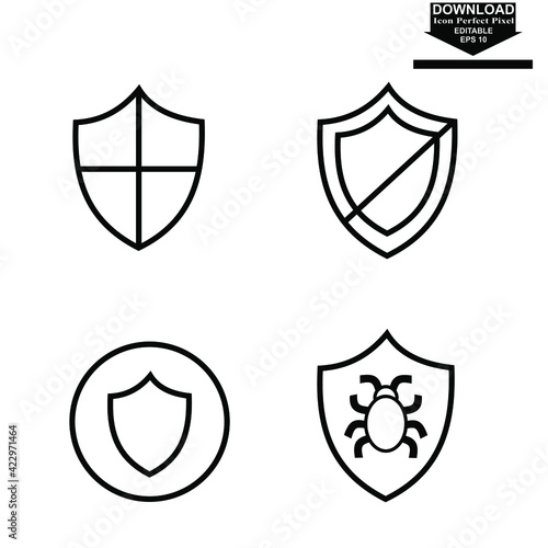 a collection of computer security in the form of shields, and others. virus and bug security technology symbol logo. isolated sign vector illustration - editable high quality line style vector icon