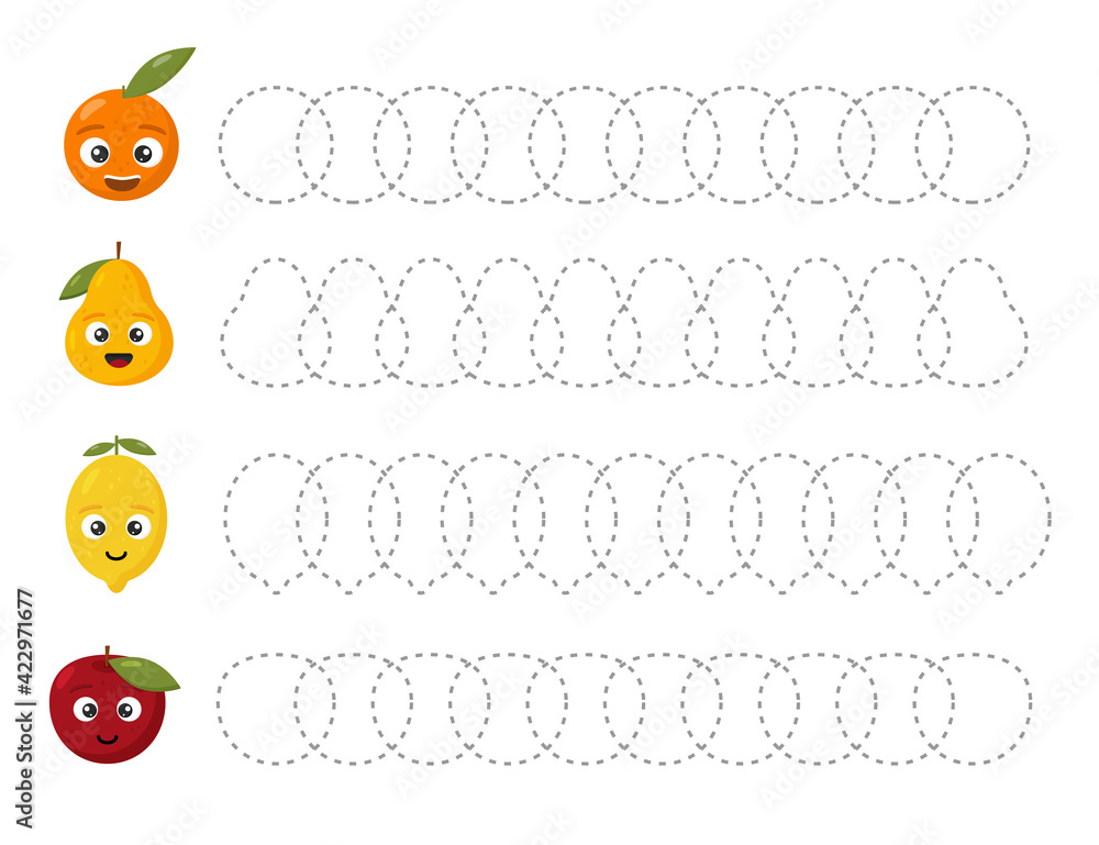 Vetor de Educational tracing worksheet for kids kindergarten, preschool