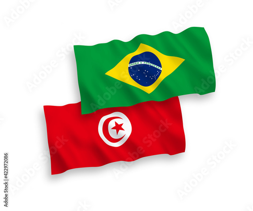 Flags of Brazil and Republic of Tunisia on a white background