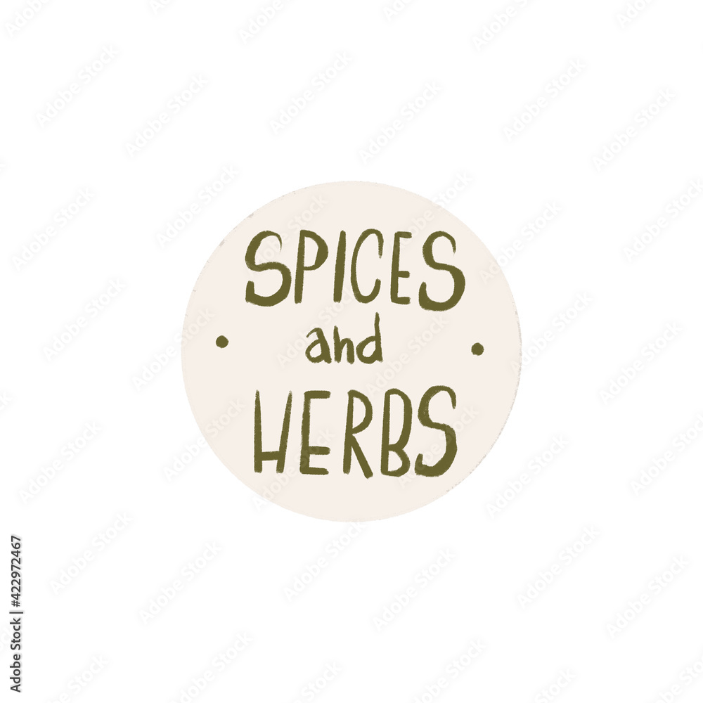 Hand lettering Mediterranean cuisine herbs and spices isolate on white ...