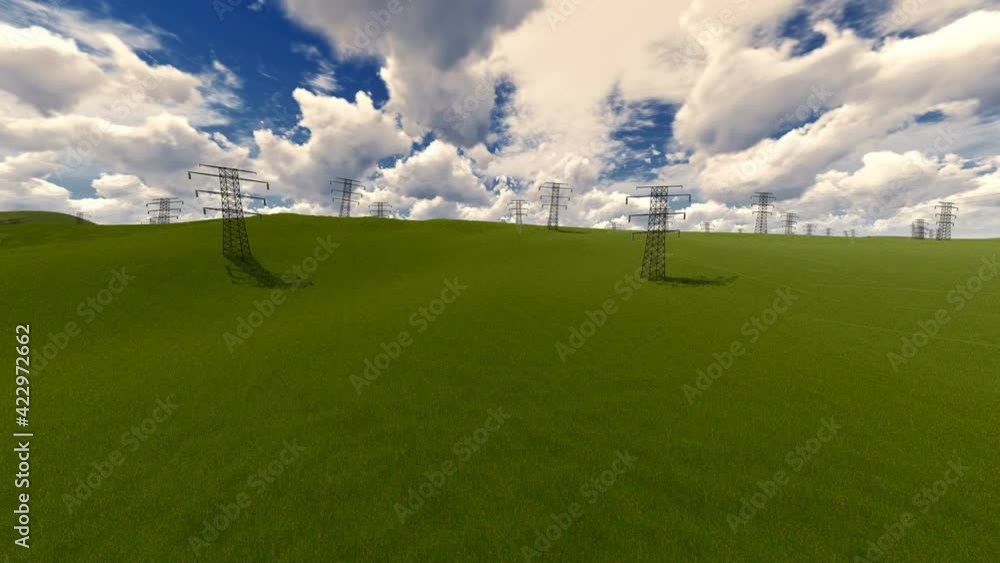 Field of Electricity Pillars beautiful day. Field of Electricity Pillars beautiful day.