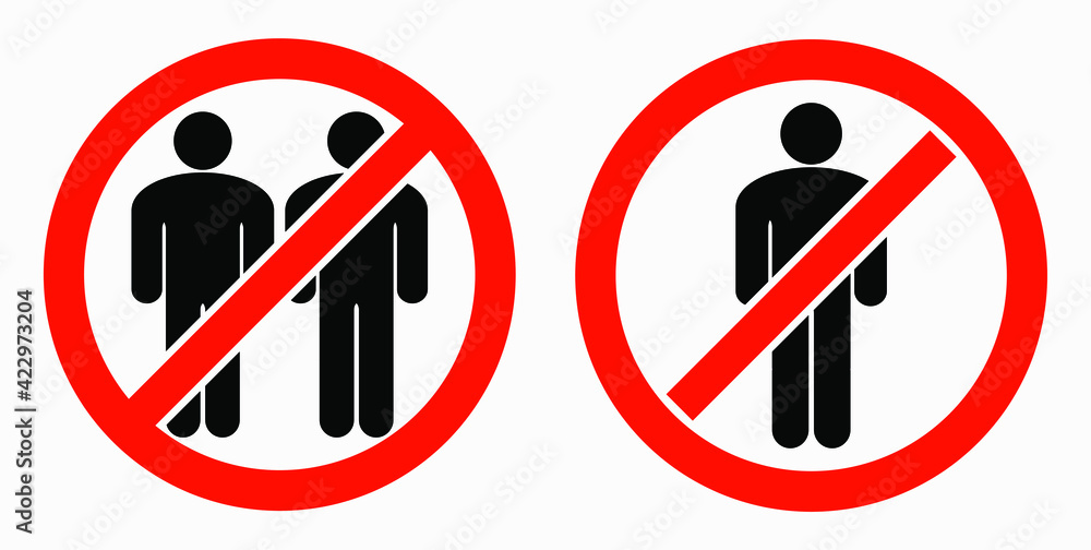 Ban on gathering people. Do not gather in groups. STOP rallies and meetings. Passage of people is prohibited. Vector icon. Ban on gathering people. Do not gather in groups. STOP rallies and meetings. Passage of people is prohibited. Vector icon.