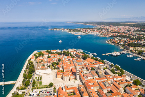 Fototapeta Naklejka Na Ścianę i Meble -  Aerial view of the Zadar old town and the Cathedral of St. Anastasia in Croatia in summer