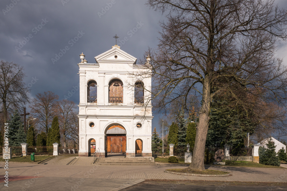 Historic brick belfry in Warszawice, Masovia, Poland