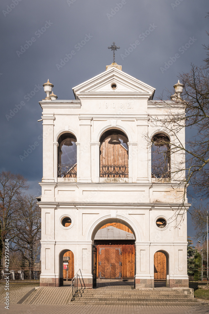 Historic brick belfry in Warszawice, Masovia, Poland