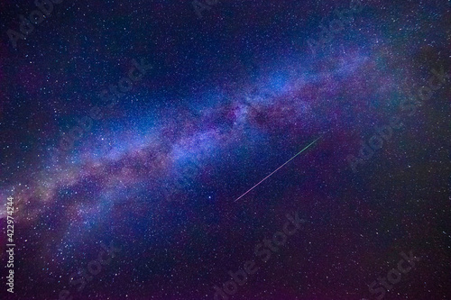 Shooting star as it passes through the vortex of the milky way