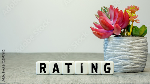 Soft cubes with the abbreviation RATING with a flower