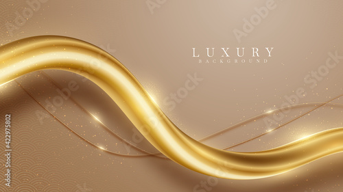 Golden curve luxury concept on brown background. style 3d modern concept. vector illustration for design.