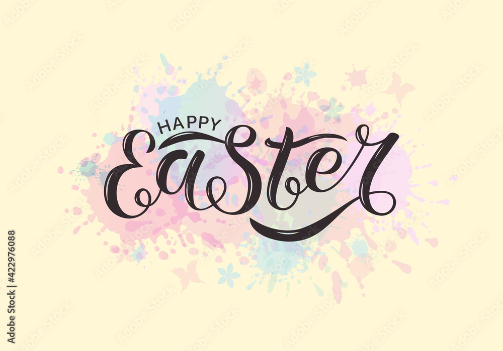 Vector illustration of Happy Easter text for greeting card, invitation, flyer, poster.