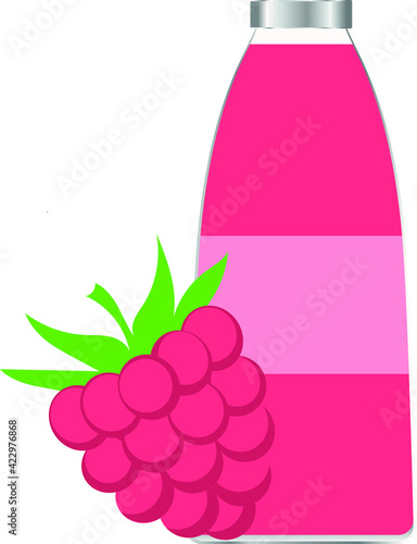 vector bottle with juice. flat image of bottle with raspberry nectar