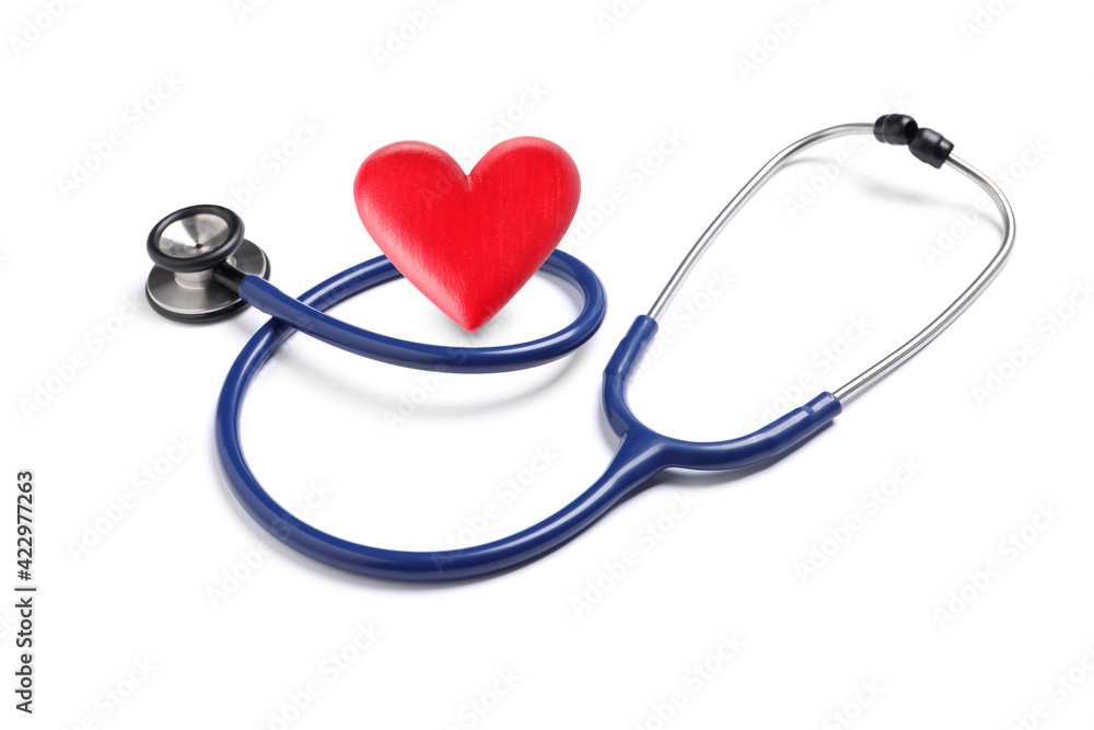 Stethoscope and red heart on white background Stethoscope and red heart on white background