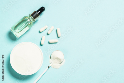 Wallpaper Mural Collagen powder, capsules and serum at blue. Torontodigital.ca