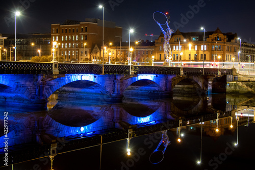 Queen's bridge at night. Belfast city centre, Northern Ireland.