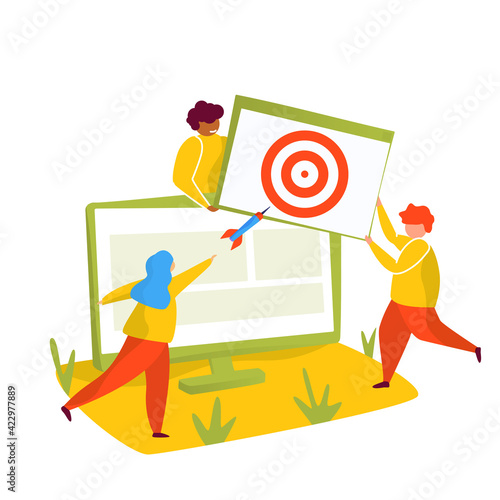 Profit Target Vector Illustration Concept Showing Managers Playing Dart Targeting Profit, Suitable for landing page, ui, web, mobile app intro card, editorial print, flyer, and banner.