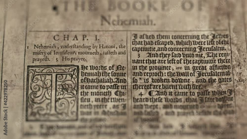 The Book Of Nehemiah - Slider Shot, Old Paper Bible, King James Bible The Book Of Nehemiah - Slider Shot, Old Paper Bible, King James Bible