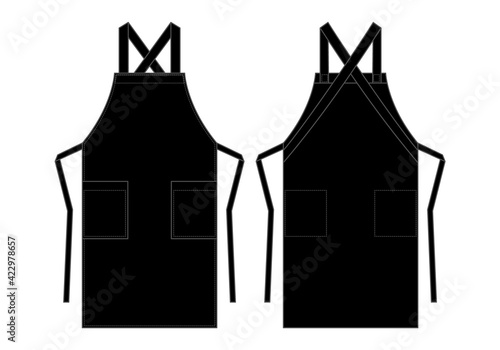 Black Apron With Double Pocket Template on White Background, Vector File.
