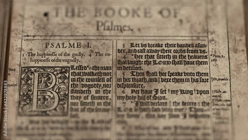The Book Of Psalmes - Slider Shot, Old Paper Bible, King James Bible The Book Of Psalmes - Slider Shot, Old Paper Bible, King James Bible