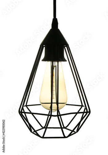 Stylish modern lamp hanging on white background © New Africa