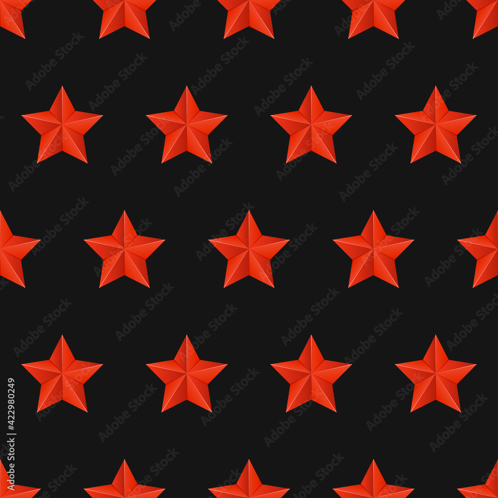 Obraz premium Red Stars And Black Background Pattern. Vector Red Stars Pattern.