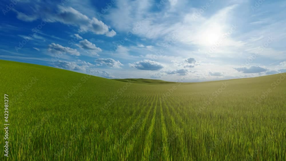 Green grass on hill animation with beautiful sky Green grass on hill animation with beautiful sky