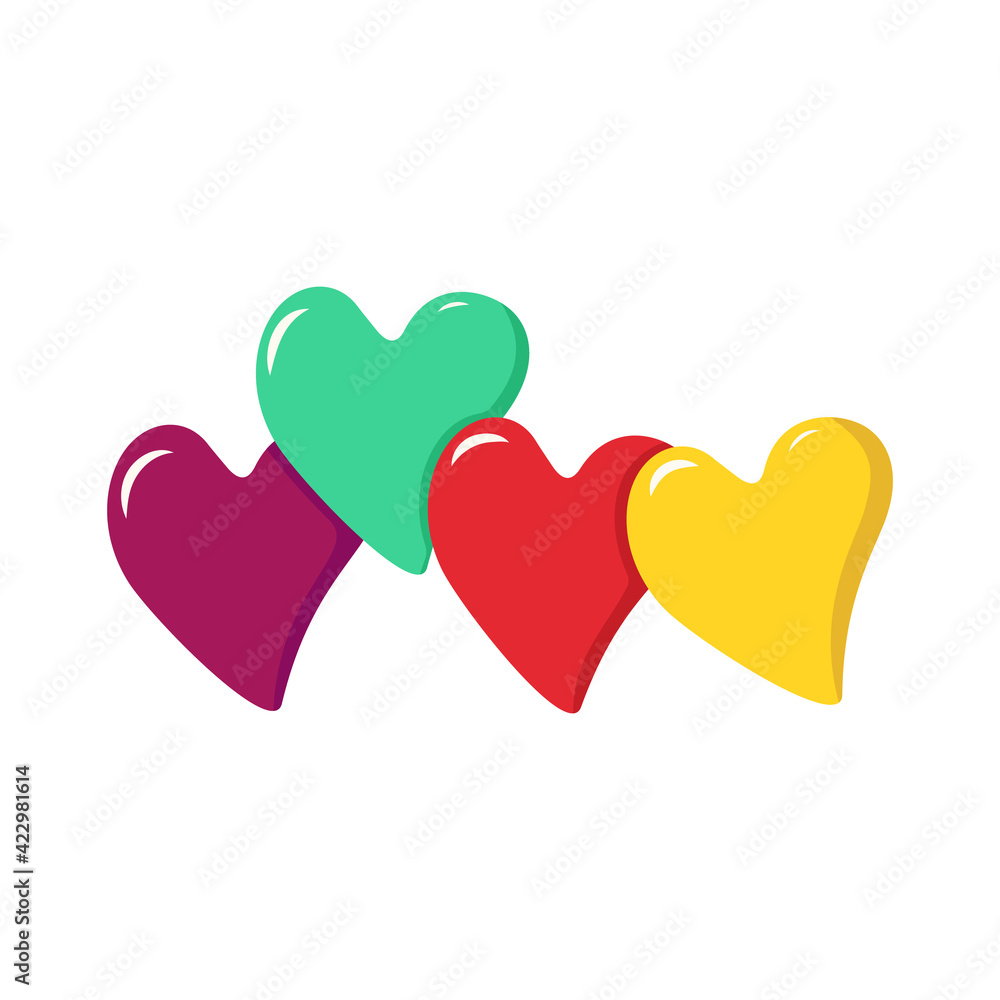 Set of hearts of different colours