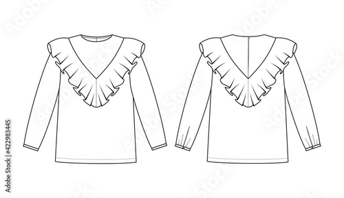 Tableau sur toile Fashion technical drawing of ruffled blouse